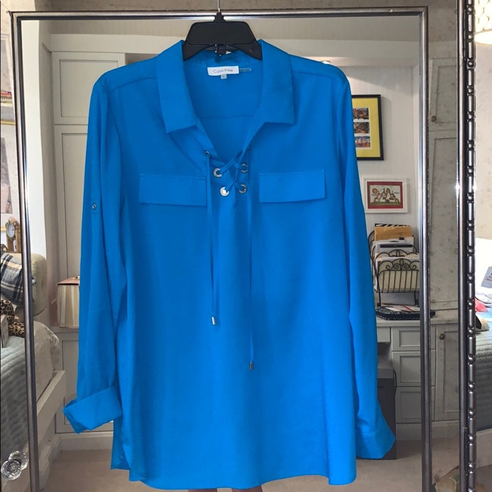 Calvin Klein blue long sleeve blouse - size Large